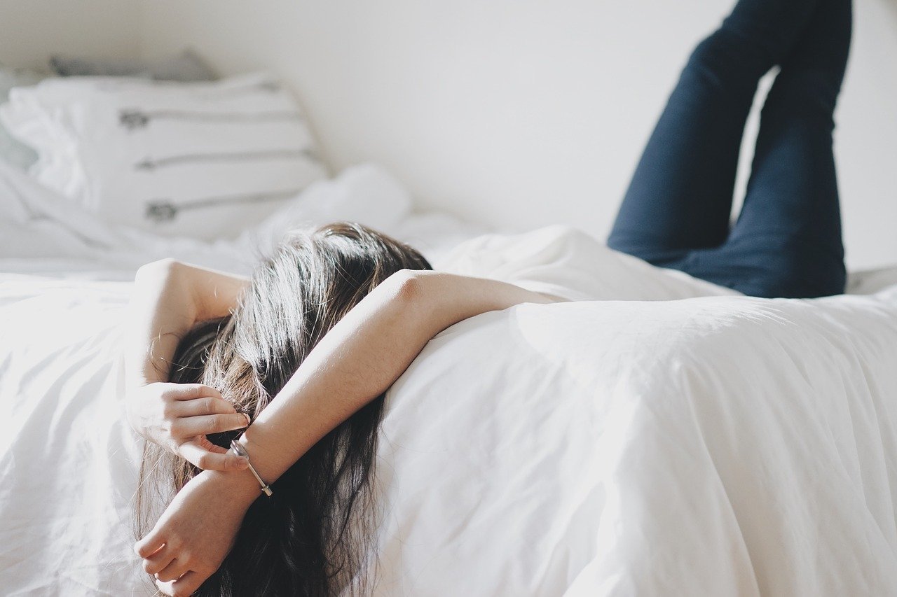 girl, bed, hair